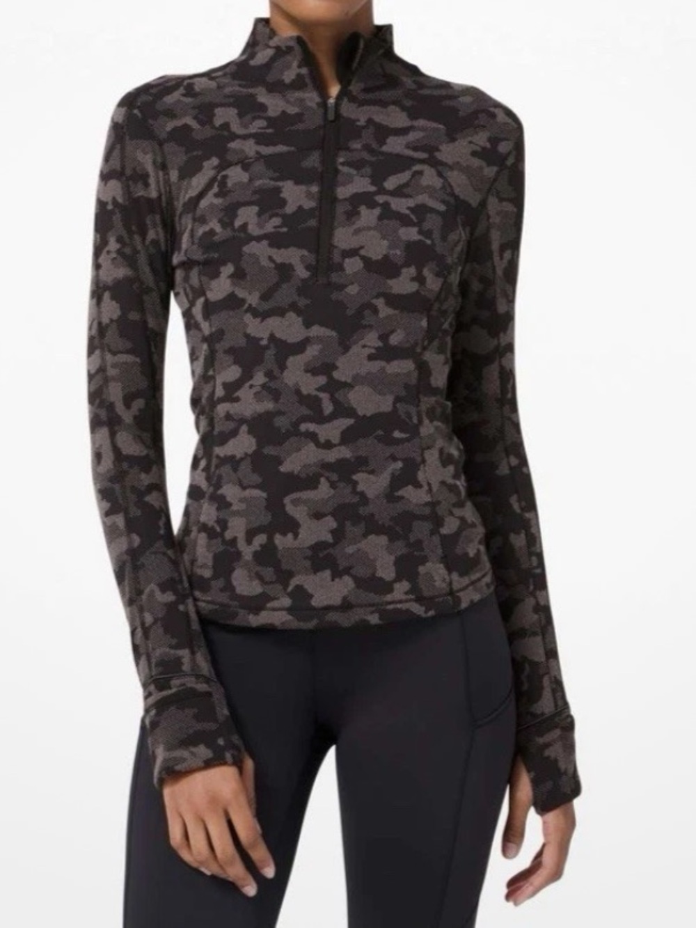 Lululemon Run Briskly 1/2 Zip in Heritage Camo Jacquard Black Lunar Rock